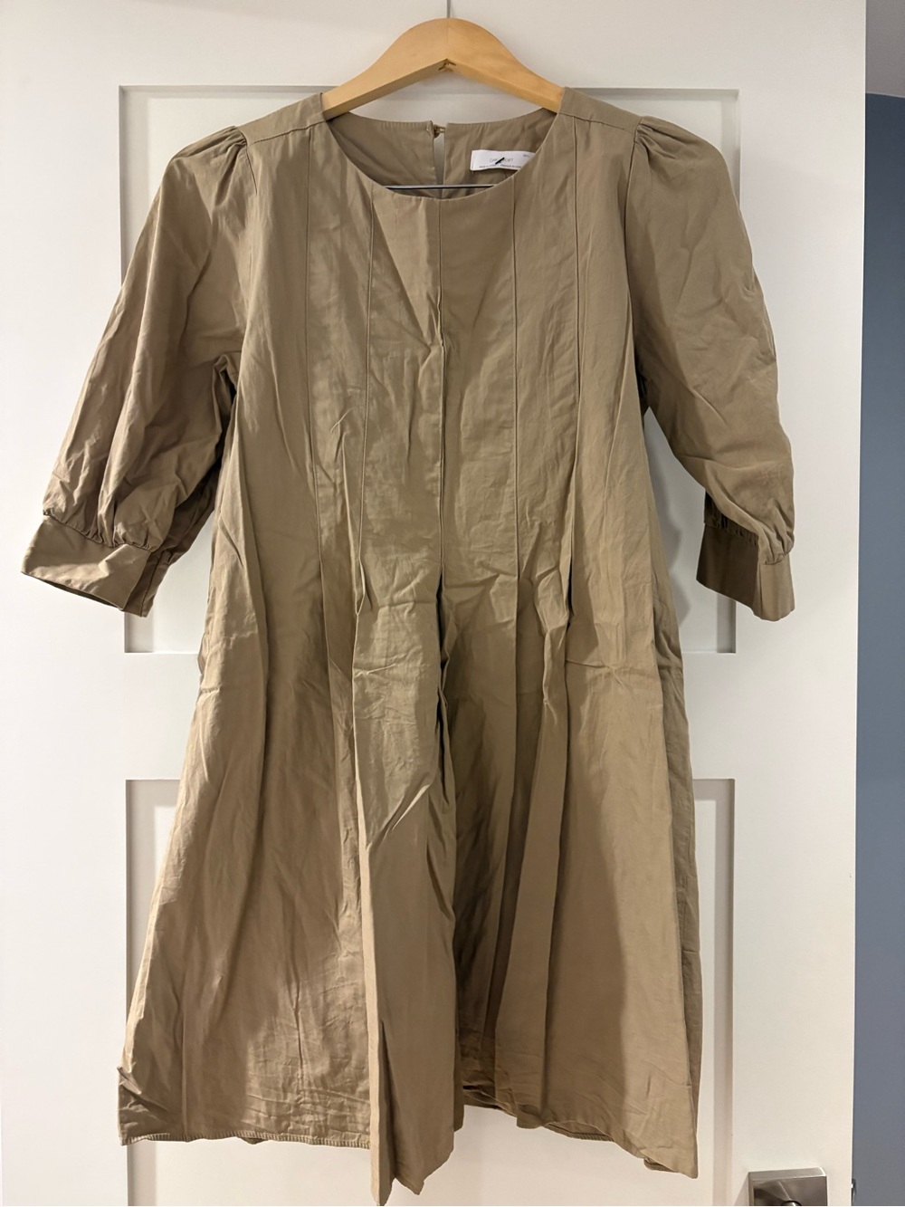 Oak + Fort Beige Puff Sleeve A-Line Dress